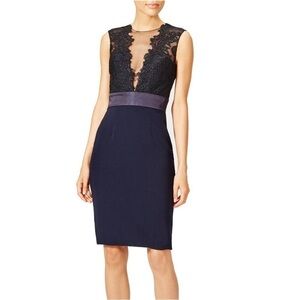 Theia Dress Black Lace Sheath Deep Midnight Blue